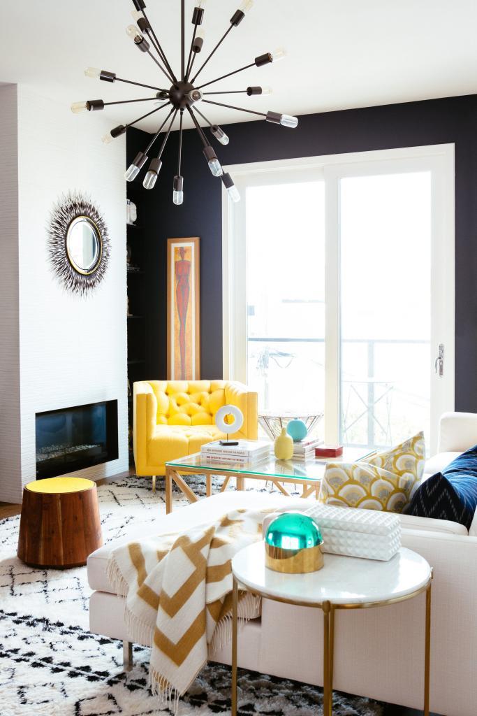 White Living Room - Navy Accent Wall White Living Room - Navy Accent Wall