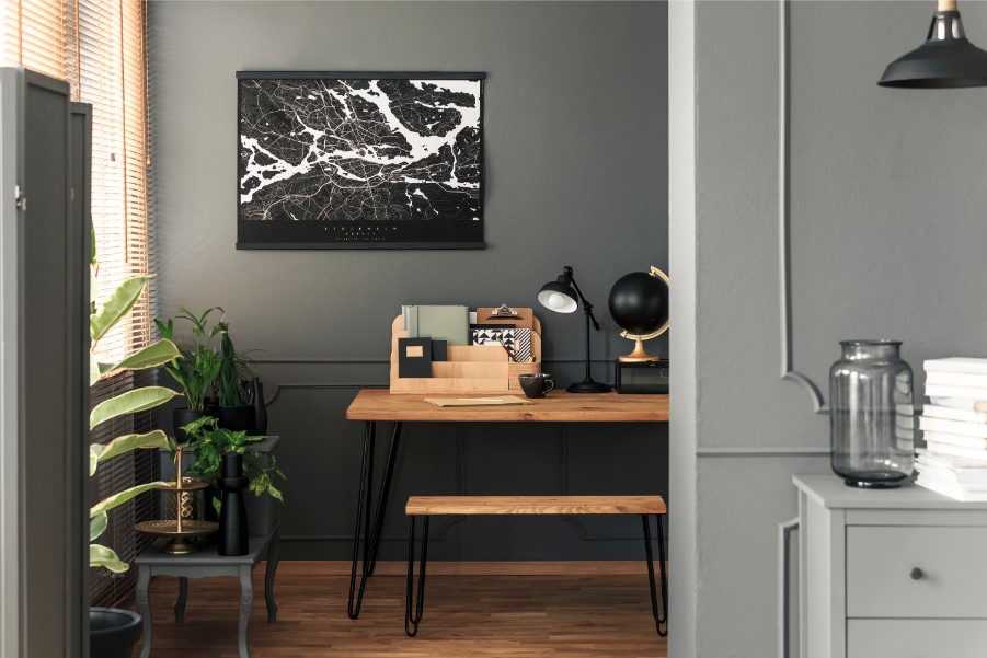 gray painted walls home office