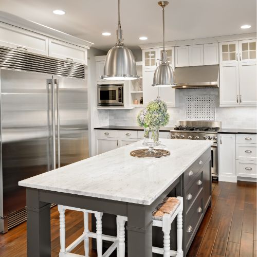 White Kitchen Cabinets, Images Of White Kitchens With Gray Islands