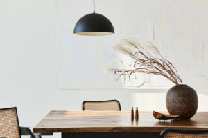 Dining room table with beautiful light
